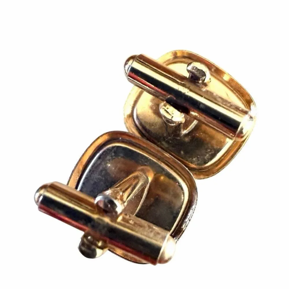 Gold Tone Black Enamel Snake Cufflinks Vintage